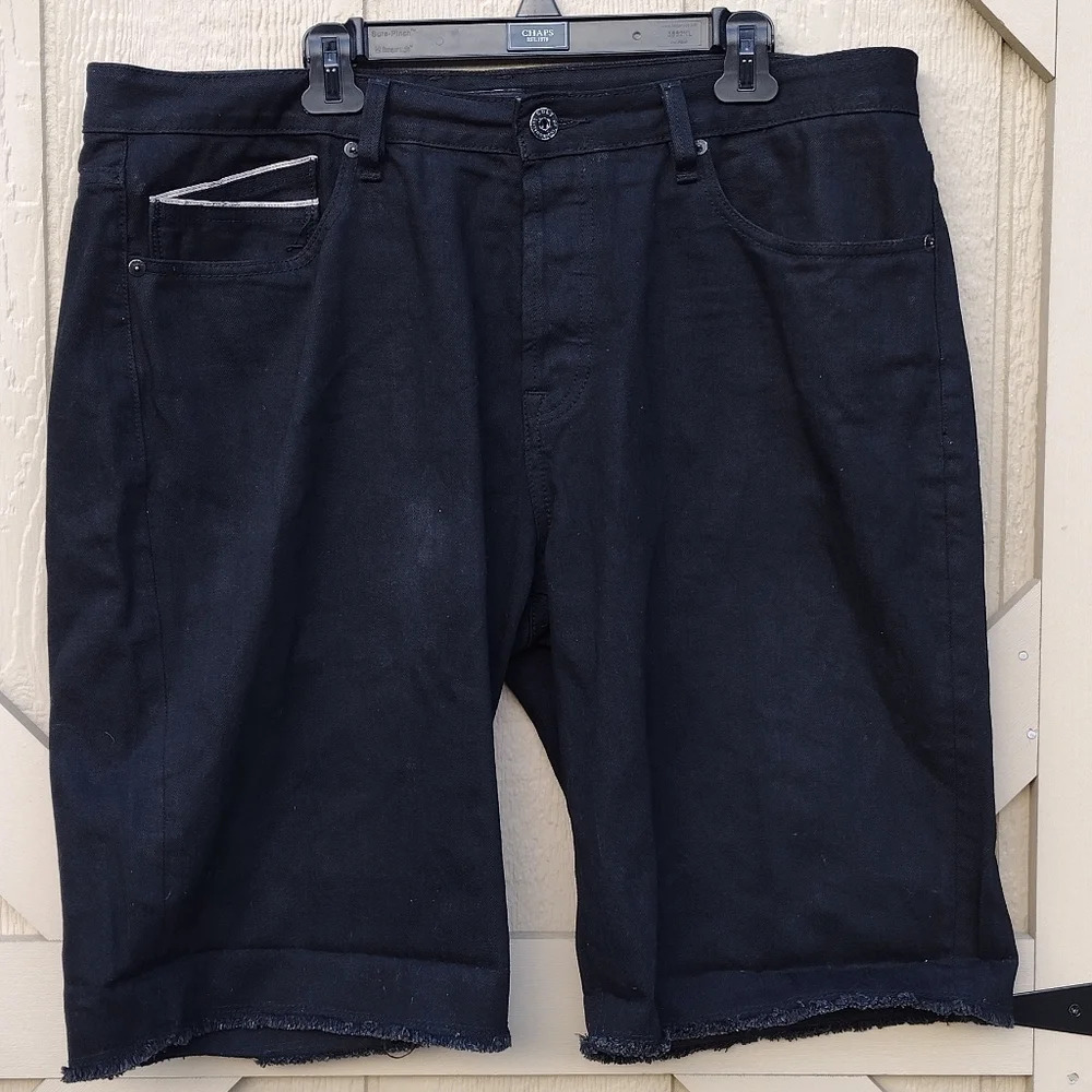 Cult of Individuality Logan Short Jean Shorts Men 38 Black Raw Hem Button Fly